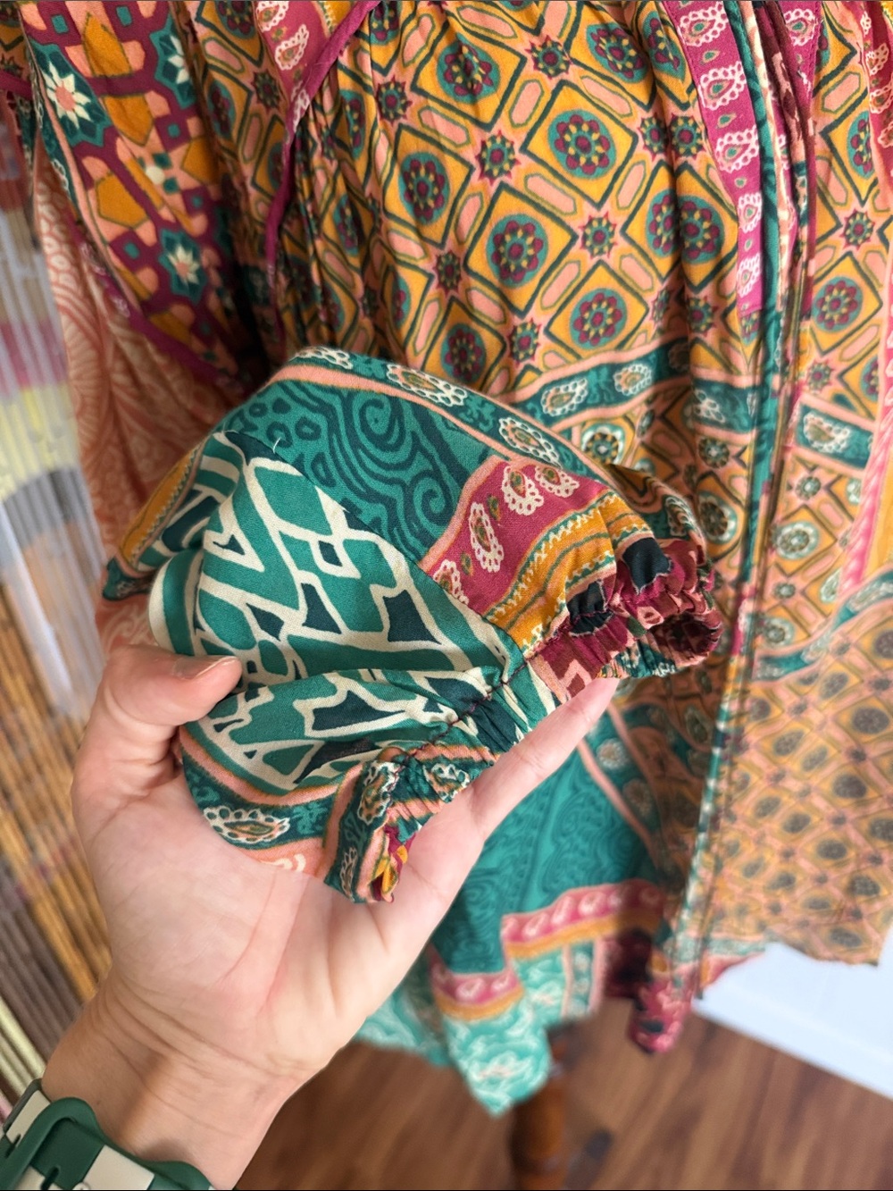ba&sh Multi-Color Patchwork Tie-Neck Tunic - Picture 3 of 7